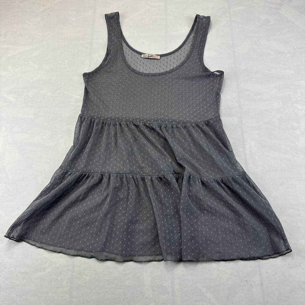 Love Squared Sleeveless Tiered Tunic Top Gray Swiss Dot Women's Small